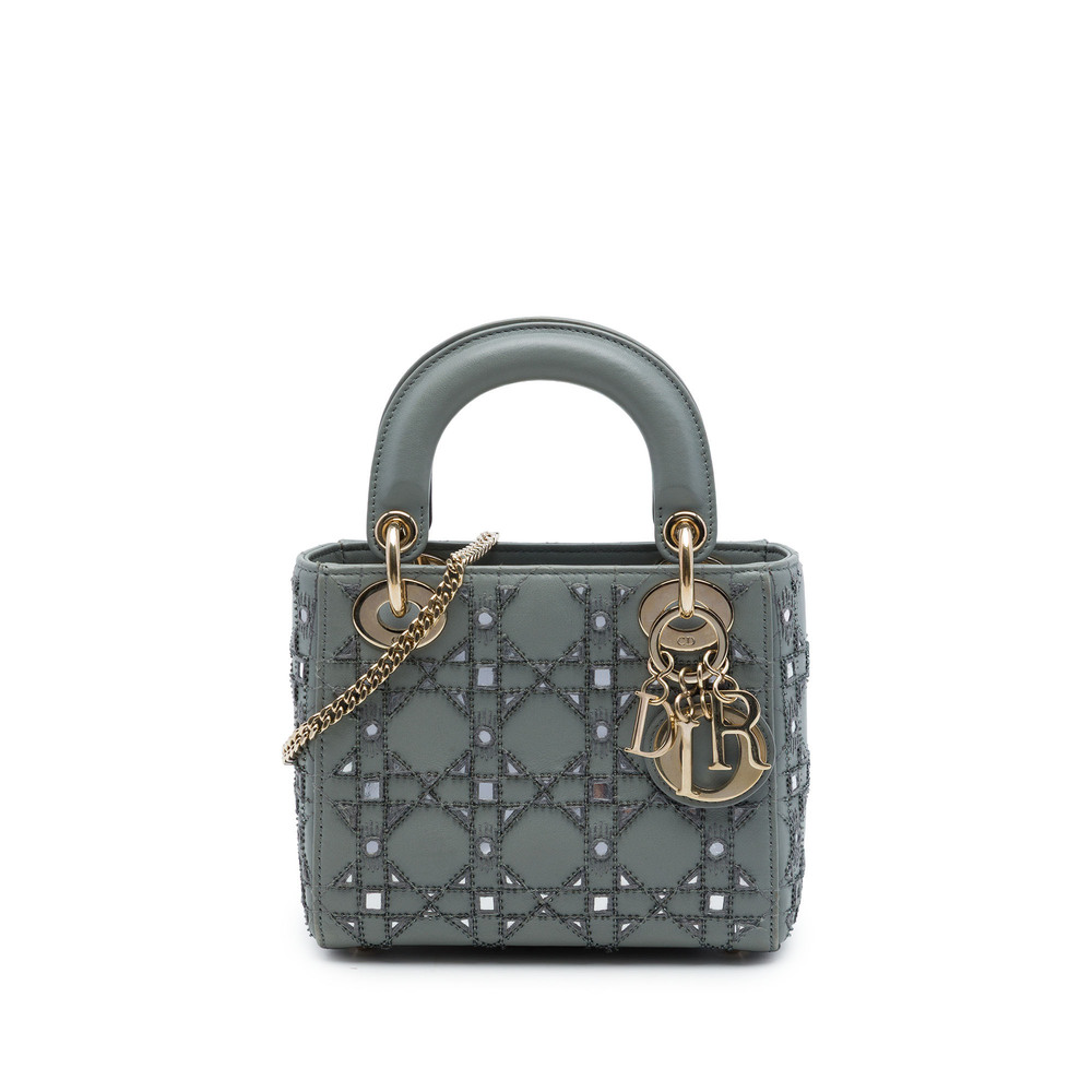 Pre-Loved Dior Mini Calfskin Cannage Beaded Lady Dior